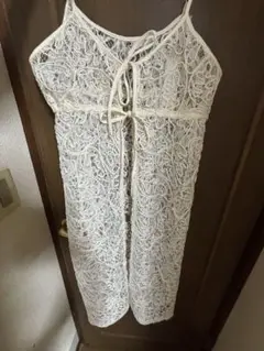 Lサイズ コード レース 刺繍 キャミワンピース ロングワンピース 前開き