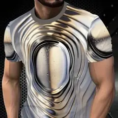 波紋模様 Tシャツ XL (JP-XXXL) ユニークT 3DプリントおもしろT