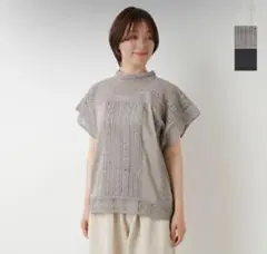soi-e ソア レース 切替 スタンドカラー ブラウス レディース