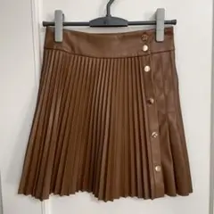 ミニスカート プリーツ レザー ブラウン