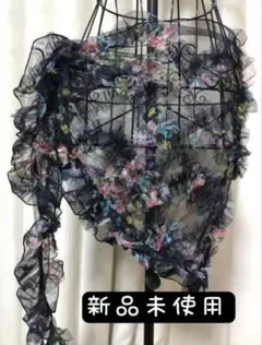 新品未使用　ベリーダンス　ヒップスカーフ　黒　花がら