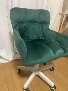 ダークグリーン オフィスチェア クッション付き【引き取り限定】