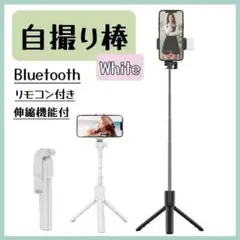 三脚 セルカ棒 自撮り棒 ライト付き iPhone スマホ スタンド 白