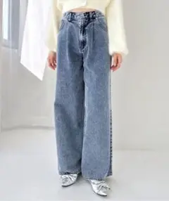 heather ヘザー　ハイウエストデニムワイドパンツ　Sサイズ