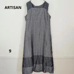 ARTISAN アルチザン ノースリーブロングワンピース 黒白ハウンドトゥース