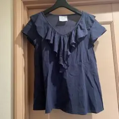 ネイビー　トップス　ブラウス