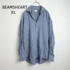【古着・サイズXL】ビームスハート ネルシャツ ホリゾンタルカラー 長袖