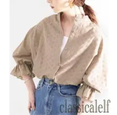 新品★classicalelf 2way花柄刺繍ブラウス★モカ★