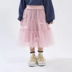 Lycee mine リセマイン リボン付きティアードチュールスカート　ピンク