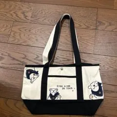 犬イラスト付きキャンバストートバッグ