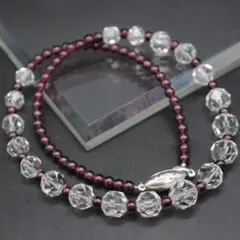 K354 天然石 水晶 ガーネット ネックレス SILVER刻印 デザイン
