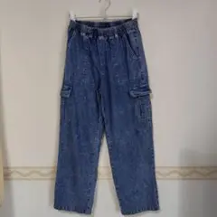 しまむらデニムブルー カーゴパンツ ゴムウエスト