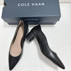【美品】COLE HAAN ブロックヒール パンプス ポインテッドトゥ 黒レザー