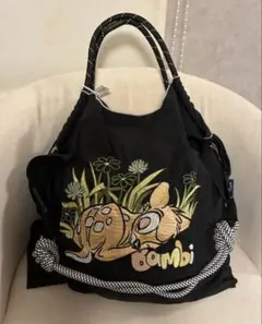 Mサイズ　ショルダーベルトつき　2way バンビ　刺繍　エコバッグ　トートバッグ