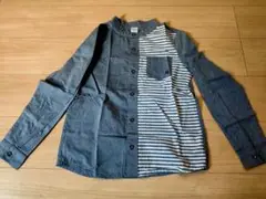 キッズ 長袖シャツ グレーとストライプ