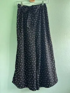 水玉ドット柄 ワイドパンツ ウエストリボン