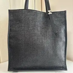 【美品】IACUCCI　イアクッチ　かごトートバッグ　ラフィア×レザー　黒