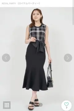ROYAL PARTY ウエストリボンチェックノースリーブマーメイドワンピース