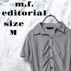【良品】m.f. editorial 半袖シャツ ストライプ柄 ネイビー 【M】