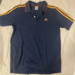 adidas ネイビー ポロシャツ ストライプ 三本線 S 古着