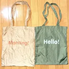 GU メッセージトートバッグ　エコバッグ　オリーブ　ベージュ