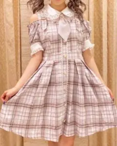 【美品】LIZLISA レイヤード風 ネクタイ ワンピース ピンク チェック