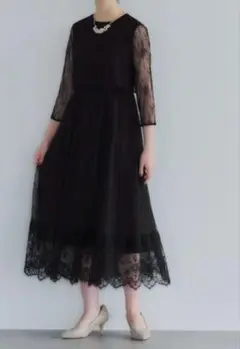 YECCA VECCA レースロングドレス　結婚式　パーティー　ドレス　黒