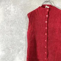 Village Hills　カットソー　ノースリーブ　レッド　無地　プリーツ