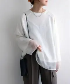 notch. オーガンジー長袖Tブラウス