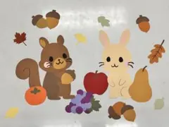【最安】壁面飾り 秋のくだものと動物