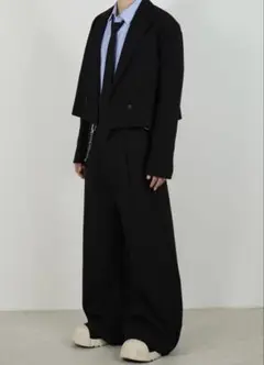 【Chikashitsu +】side design wide slacks