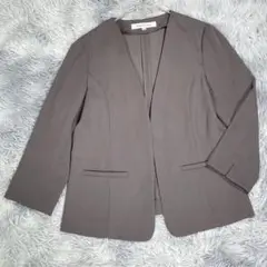 【XS】7分袖ノーカラージャケット　グレー　小さいサイズ　薄手　レディース