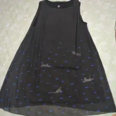 極美品!!graniph 猫と魚プリント ノースリーブワンピース