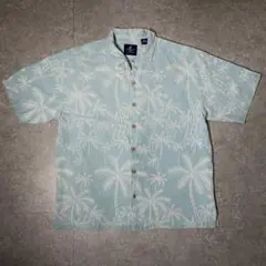 [Caribbean Joe] 100% Silk パーム柄 シャツ XL