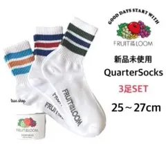 【フルーツオブザルーム】新品 平織クォーターソックス Ｄ柄 3足 25-27cm