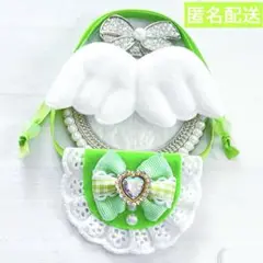 モンぬい ぬい用 羽 フリル チェックリボン スタイ 黄緑 よだれかけ いつぬい
