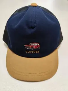 キャップ 帽子 車刺繍 VOITURE ネイビー ベージュ メッシュ