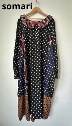 【美品】カ33somari ソマリ　ワンピース　ドット　スカーフ柄　個性的