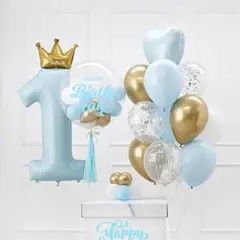 1歳 バースデーバルーン　お誕生日 飾り　男の子 風船 ブルー セット