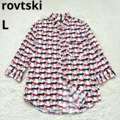 rovtski ねこ柄シャツ コットン 7分丈 日本製 L