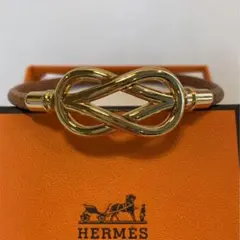 HERMES エルメス アタメ ブレスレット レザー ブラウン ゴールド