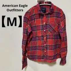 American Eagle 【M】チェック柄　長袖シャツ 赤レッド