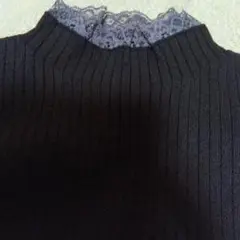 新品　匿名配送　レディース　長袖　レース使いリブ　トップス　M ブラック