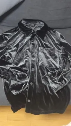ZARA ベルベットシャツ ネイビー M