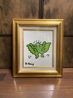 キース・ヘリング 肉筆 作者サイン油彩画 手描き 貴重 鑑定書 F3号