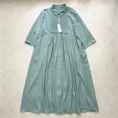 【新品】ダーマコレクション シャツワンピース　マキシ丈　七分袖　タック　LL