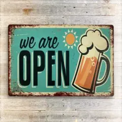 新品未使用　雑貨　カフェバー　インテリア　ブリキ看板　ビール　お酒OPEN