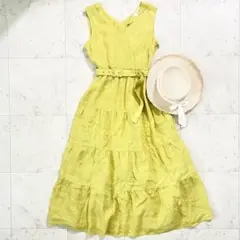 美品♪ マイストラーダ ノースリーブティアードリネンワンピース S相当 イエロー