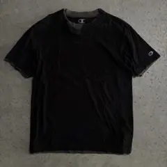 00s Champion ブラック Tシャツ 2枚重ね ダブルフェイス