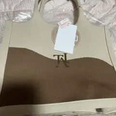 しまむら　yumi スクエアニットバッグ　中茶